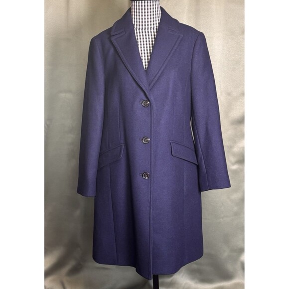 Talbots Long Navy Woven in Italy Wool Blend Luxurious Collection Coat 14P $349 - Picture 1 of 13